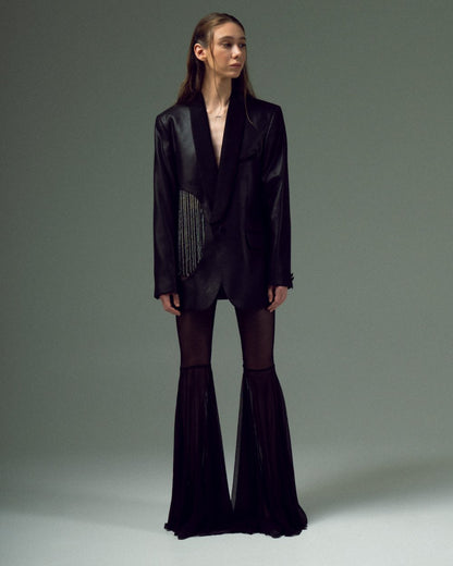 BEADED UPCYCLED JACKET with a man's shoulder